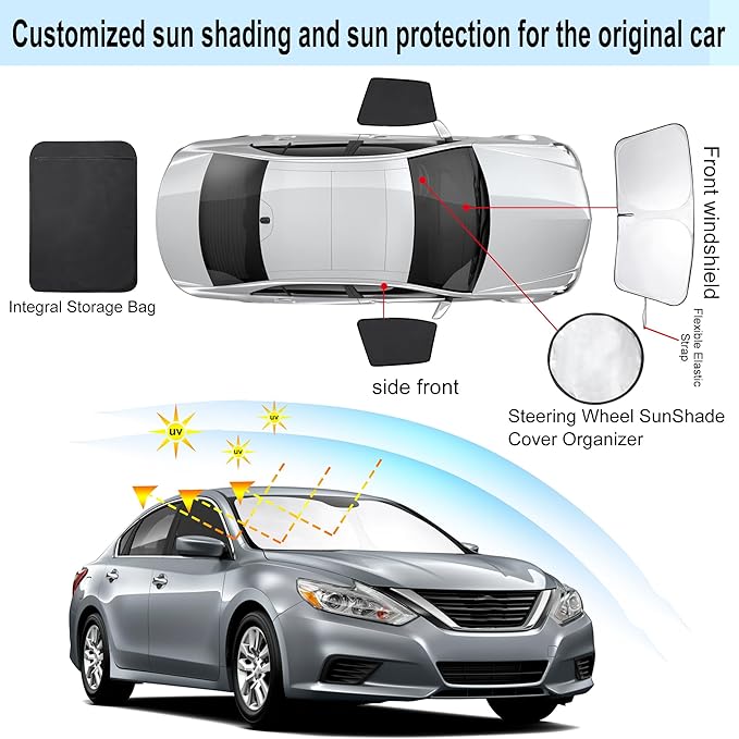 3PCS Car Window Shades Front Windshield Sun Shade Foldable Window Shade Custom Fit for 2013-2018 Nissan Altima Sedan Accessories Car Shades for Front Windows Anti-UV Rays Block Heat