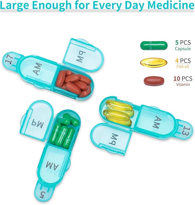 Daviky Monthly Pill Organizer 2 Times a Day, 30 Day Pill Box AM PM with Separate Container, One Month Medicine Case Twice a D