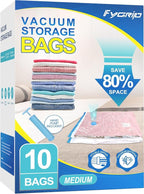 Fygrip Vacuum Storage Bags with Hand Pump, Plastic Packaging Bags, 80% Space Saver Vacuum Seal Bags for Clothing, Travel Lugg