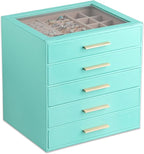 Frebeauty Clear Lid Jewelry Box,5-Layer Jewelry Organizer with Drawer,PU Leather Jewelry Organizers and Storage,Jewelry Boxes