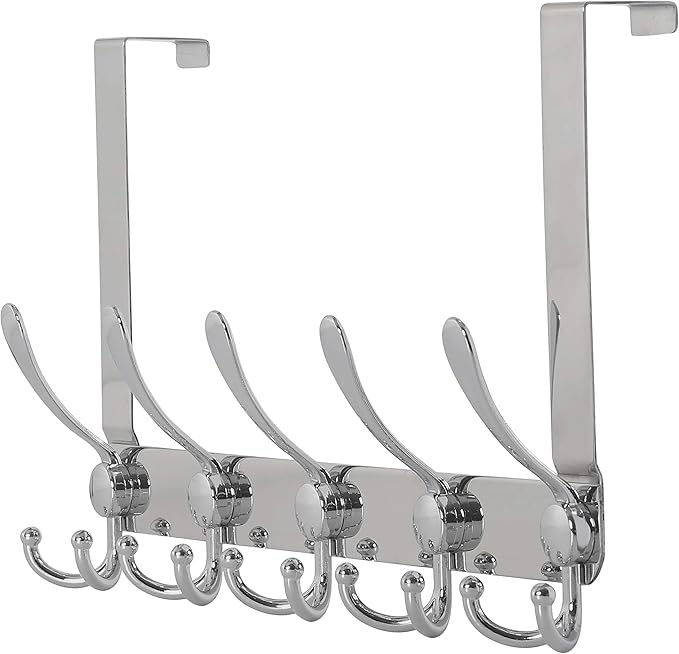 Dseap Over The Door Hook Hanger - Fits 1 3/8" to 1 3/4" Standard Doors | 5 Tri Hooks Heavy Duty Towel/Coat Rack | Door Organi