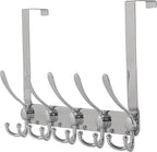 Dseap Over The Door Hook Hanger - Fits 1 3/8" to 1 3/4" Standard Doors | 5 Tri Hooks Heavy Duty Towel/Coat Rack | Door Organi