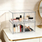 Prsildan Stackable Clear Makeup Organizer, 2 Pack Acrylic Storage Drawers with 4 Drawers for Vanity Bathroom Office Desk Modu