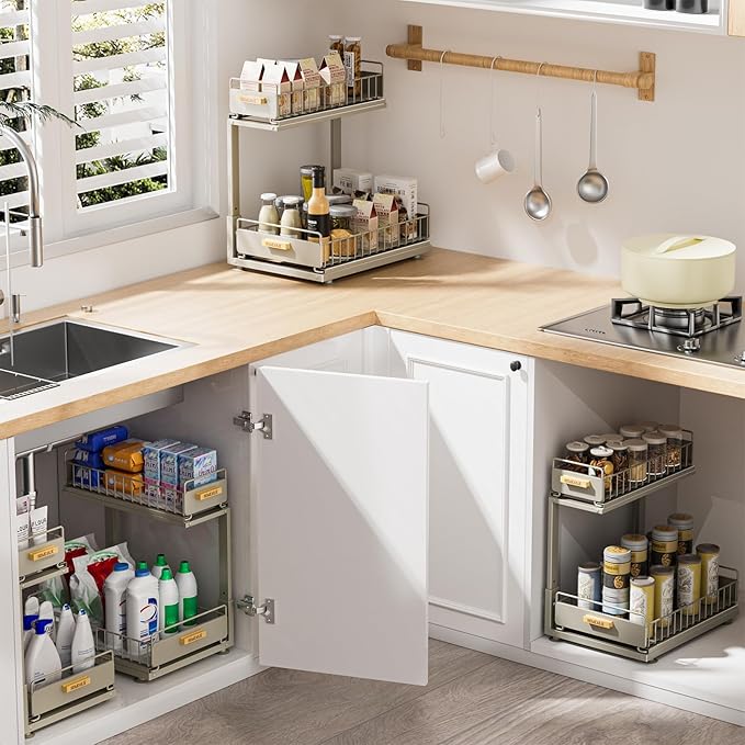 Under Sink Organizer, High Adjustable 2 Tier Under Kitchen Sink Organizer, Multi-Purpose Storage Shelf for Kitchen Bathroom C