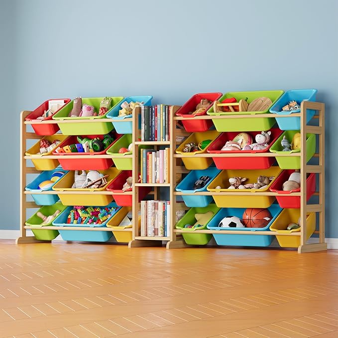 SpaceAid Large Toy Storage Organizer with 24 Bins and 3 Shelves, Toy Organizers Storage Bookshelf, Kids Bin Shelf Box Bookcas