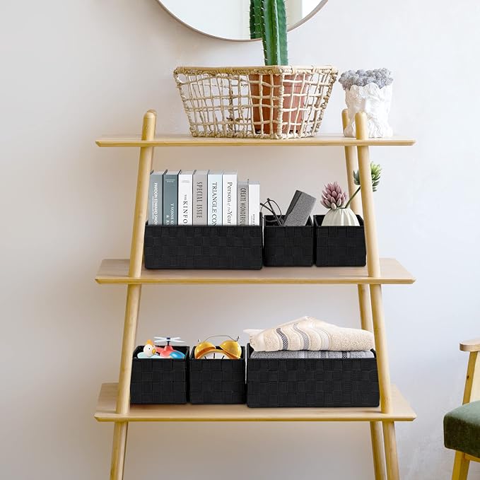 Posprica Woven Storage Baskets for Organizing 6 Pack, Large&Small Storage Cube Bins Set for Bathroom, Storage Boxes Container