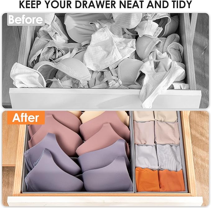 Criusia 16 Pack Sock Underwear Drawer Organizer, 96 Cells Dresser Organizer for Baby Clothes, Foldable Fabric Closet Organiza