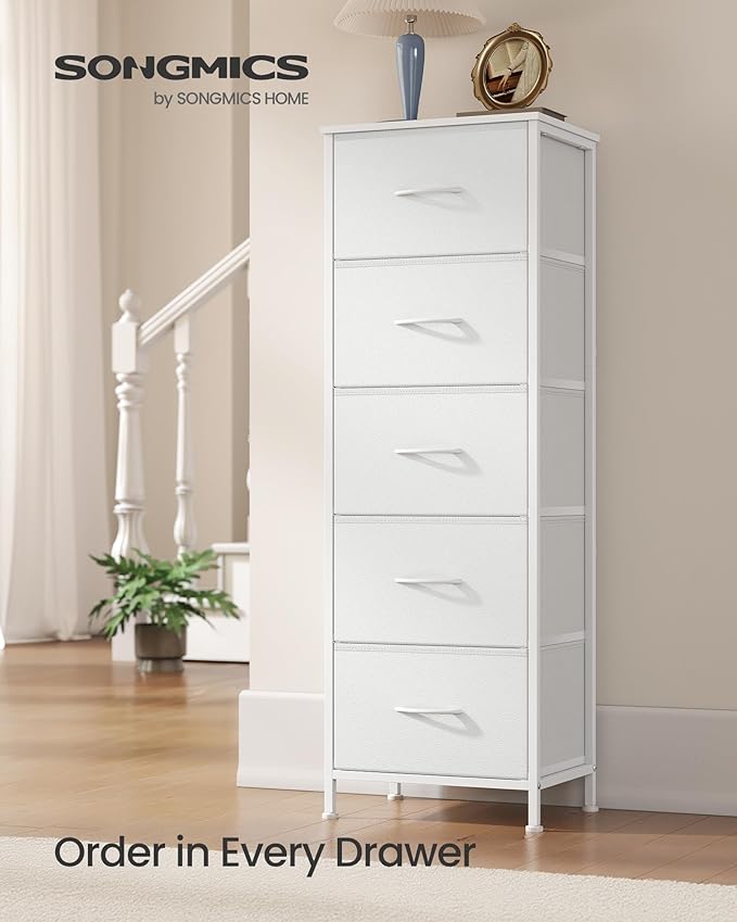SONGMICS Dresser for Bedroom, Chest of Drawers, Steel, MDF, 5 Non-Woven Fabric Drawers, Storage Organizer Unit, Closet, Entry