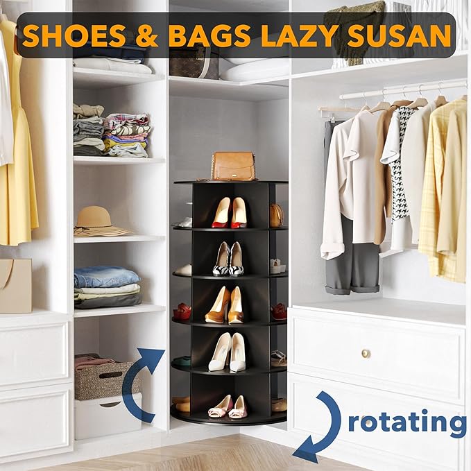 SpaceAid 5 Tier Rotating Shoe Rack Tower, Spinning Shoe Display Lazy Susan, Revolving 360 Shoe Rack Storage Round Carousel, V