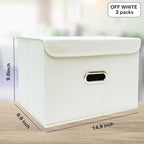 Linen Fabric Foldable Collapsible Storage Cube Bin Organizer Basket Fabric Storage Bins with Lid, Leather Handles, Removable 