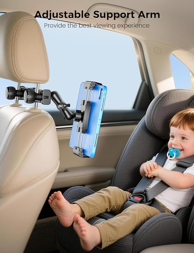 OHLPRO Headrest Tablet Holder for Car Back Seat iPad Car Mount with 360° Adjustable Arm, Road Trip Essentials for Kids or Adults Accessories–Fits for 5"-13" Tablets iPad Galaxy Tab Fire HD+ Switch