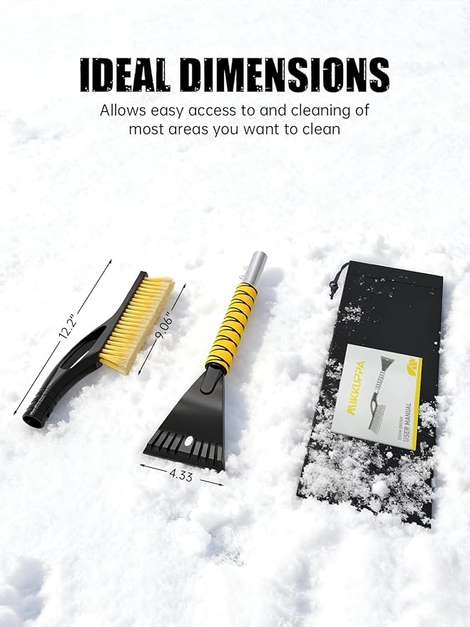 MIKKUPPA 27'' Snow Brush and Ice Scrapers for Car Windshield - Detachable Windshield Scraper, Snow Removal Tool with Ergonomic Foam Grip for Cars, Trucks, SUVs (Yellow, 2 Pack)