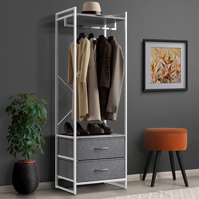 Sorbus Clothing Rack with Drawers - Clothes Stand Dresser - Wood Top, Steel Frame, & Fabric Drawers - Tall Closet Storage Org