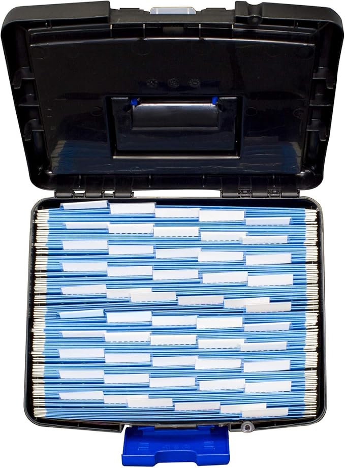 Storex Portable File Box, with Lockable XL Supply Storage Lid and Carry Handle, Black/Blue, 10.9 x 11 x 13.25 Inches, 2-Pack 
