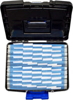 Storex Portable File Box, with Lockable XL Supply Storage Lid and Carry Handle, Black/Blue, 10.9 x 11 x 13.25 Inches, 2-Pack 