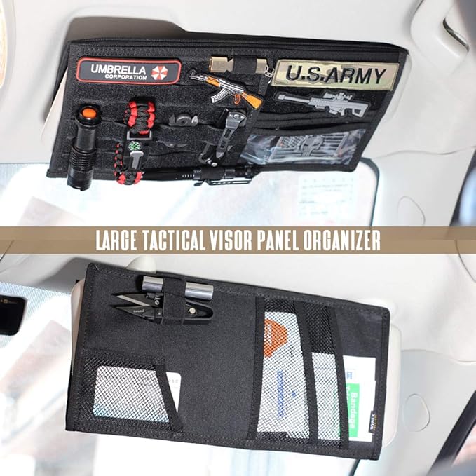 WYNEX Tactical Car Visor Organizer with Double-Sided MOLLE Panel, Universal Vehicle Sun Visor Storage for Essentials & Gear, Compatible with Cars, Pickup Trucks, Vans, SUVs