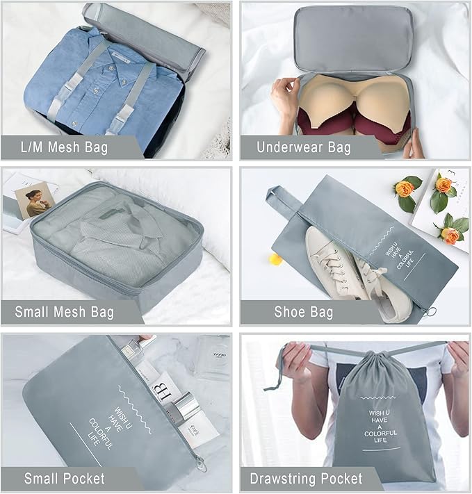 Packing Cubes, 8 Pcs Travel Packing Organizers for Suitcases, Large Capacity Travel Luggage Organizers Set includes 8 Storage