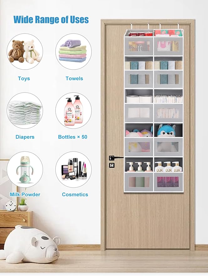 Over the Door Organizer Hanging- 10 Compartments, 80 lbs Load Behind Door Stuffed Animal Storage, Extra Large Toys Storage Or