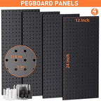 INCLY 48x24 Inch Metal Peg Board Kit with 1/4" Pegboard Hooks Accessories, 4PCS Pegboard Panels and 156PCS Black Pegboard Wal