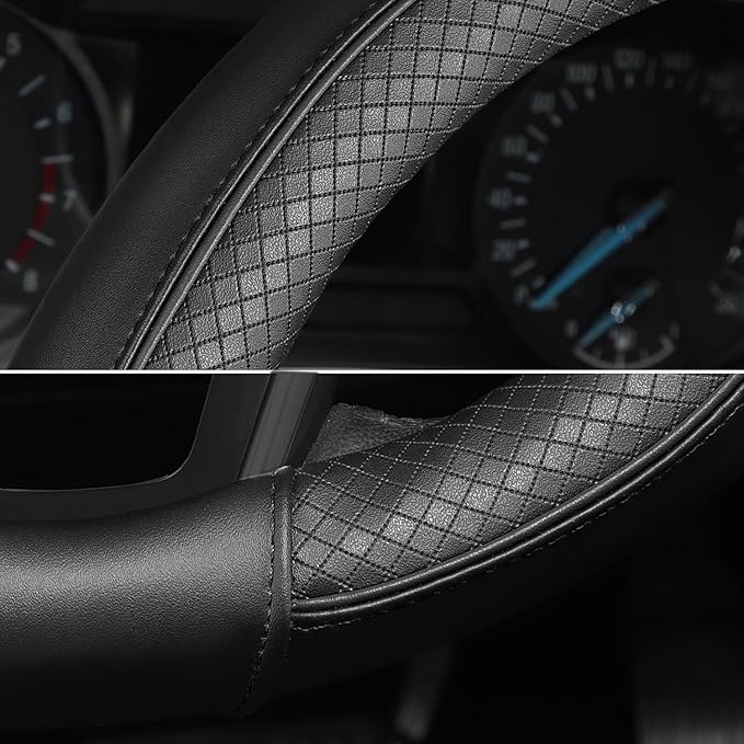 SEG Direct Steering Wheel Cover 14.5-15 inch (37-39 cm) Medium Size, Microfiber Leather, Non-Slip Comfortable Grip, Fits Cars