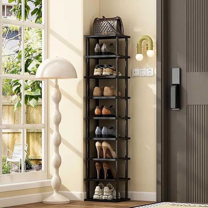 Vertical Shoe Rack - Tall Narrow Shoe Rack Organizer for Small Spaces,17 Tier Bamboo Shoen Shelf for Entryway,Closet,Corner,D