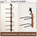 Cowboy Hat Rack for Wall – 3-Piece Wooden & Metal Western Hat Holder, Rustic Rider Sign Decor, Holds up to 6 Hats, Wall Mount