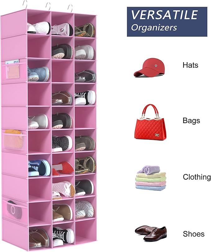 coastal rose Hanging Shoe Organizer for Closet, 30 Sections Hanging Closet Organizers and Storage Shelves Space Saving Shoe R