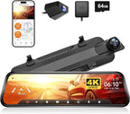 WOLFBOX G930 10'' Rear View Mirror Camera with 5.8GHz WiFi, 4K Dash Cam Front and Rear with WDR, Touch Screen Rearview Mirror