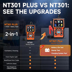 Upgraded of NT301, FOXWELL NT301 Plus 2-in-1 OBD2 Scanner Car Battery Tester, Professional Code Reader Check Engine Diagnostic