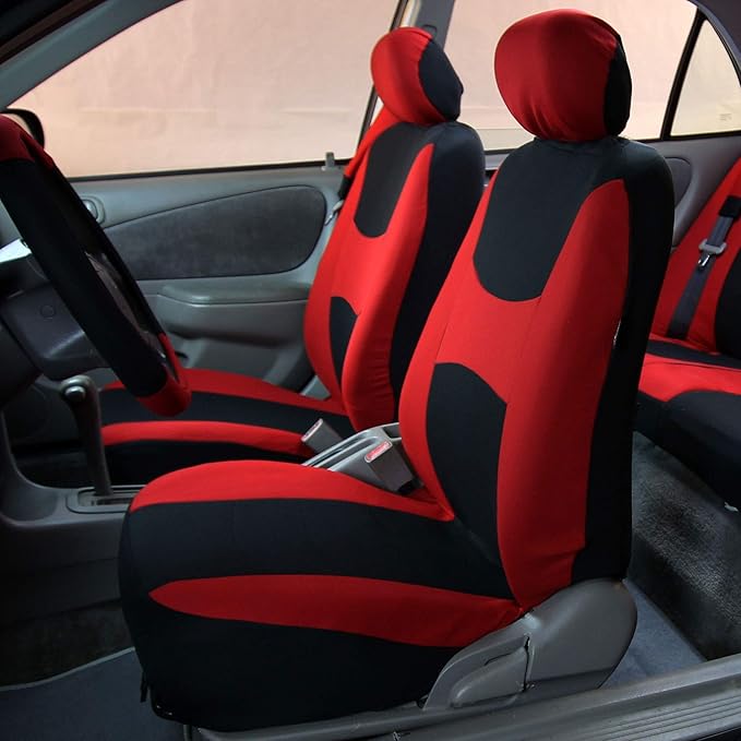FH Group Light & Breezy Cloth Car Seat Covers, 7 Seater Three Row Set- Airbag & Split Ready -Universal for Cars Trucks and SU