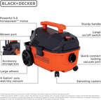 BLACK+DECKER Shop Vacuum Wet and Dry, 4 Gallon 5.0 Peak HP Wet/Dry Vacuum, Quiet Operation with Muffler, Long Reach Cleaning 