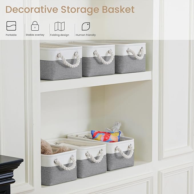 Storage Baskets for Shelves 11.8x7.9x5.2 Inch, Foldable Fabric Storage Bins with Handles, Small Storage Baskets for Organizin