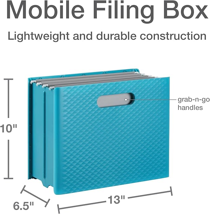 Pendaflex Mobile File Box with Handles, Portable Document Storage, File Bin for Home and Office, Easy Set Up, Collapse Down a