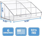 STORi Clear Plastic Vanity Makeup Organizer | 6-Compartment Holder for Brushes, Eyeshadow Palettes, & Beauty Supplies | Curve