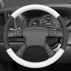 MEWANT Hand-Stitched Steering Wheel Cover for Chevy Silverado 1500 2003-2006 Trailblazer Black White Faux Leather Wrap
