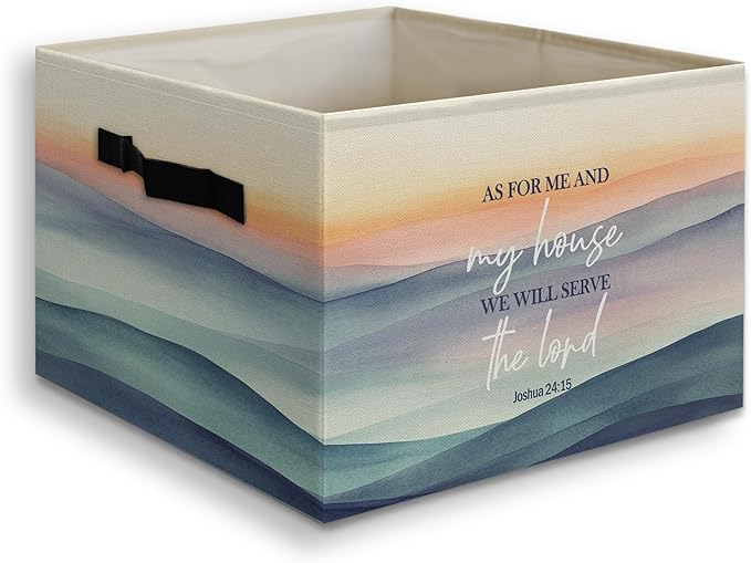 Religious Christian Foldable Storage Bins Box with Handles Decor, As for Me and My House We Will Serve the Lord Bible Verse C