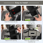 7-In-1 Car Seat Back Organizer with Cup Holders, Tissue Box, Garbage Can&Hooks, Multifunctional Headrest Storage Organizer, Headrest Cup Holder for Backseat, Car Accessories for Trips, Travels(Gray)