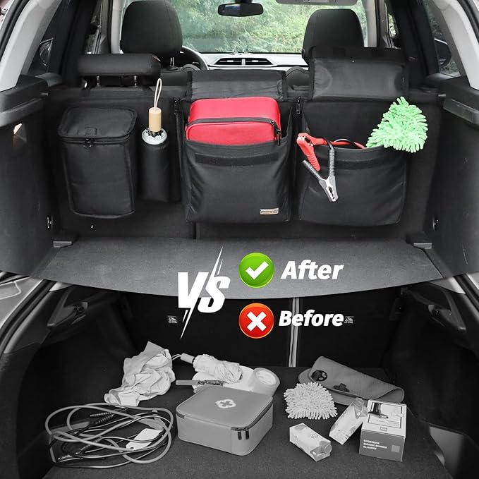 Deluxe Car Trunk Organizer, Detachable Backseat Hanging Organizer Storage Modules with Built-in Cooler for Car Small SUV,