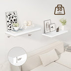 Dreamland 30" Floating Shelves for Wall, 12" Deep Slim White Floating Shelves, Wall-Mounted Shelves for Bedroom, Living Room,