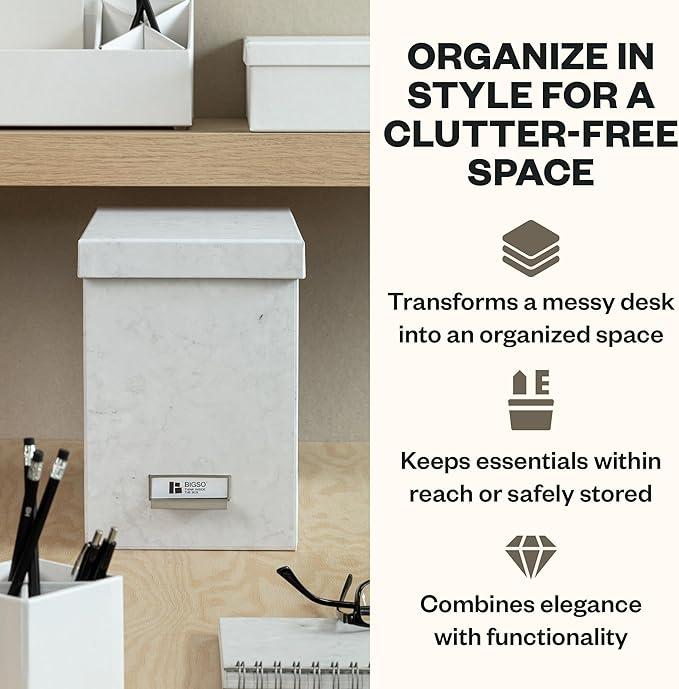 Bigso John Fiberboard Label Frame Desktop File Storage Box - Document Organizer for Important Paperwork - Durable Hanging Fil