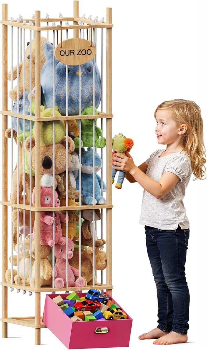 Brelley Stuffed Animal Storage Wood Toy Storage Organizer with Drawer, Large Toy Chest Stuffed animal holder for Kids Nursery