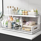 Under Sink Organizer Upgrade To Professional Rails,2-Tier Dual Pull Out Cabinet Storage,Height Adjustable Slide Out Drawers F