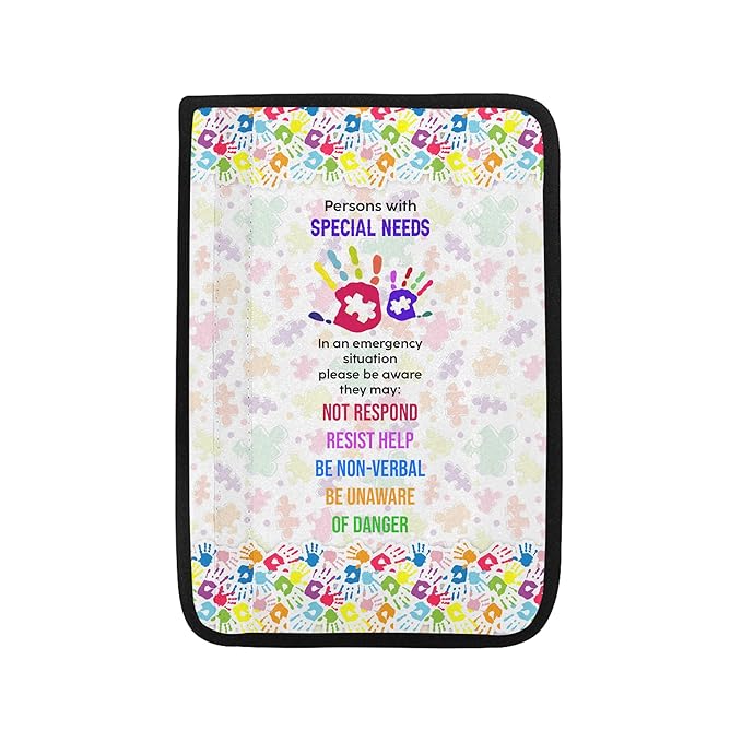 Personalized Name Non Respond Autism Colorful Hand Seat Belt Cover Autism Awareness Medical Alert Autism Seatbelt Cover for Kids Non-Verbal Autistic Special Needs Autism Car Accessories AT33