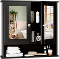 VINGLI Black Medicine Cabinet with Mirror, Wall Mounted Bathroom Cabinet with Open Shelf, 2-Door Hanging Storage Organizer Ov