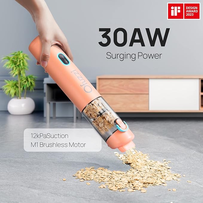 Ofuzzi Day - H8 Apex Cordless Handheld Vacuum Cleaner, 30AW Powerful Suction, 1.2lbs Lightweight, 120ml Dust Cup, Dual Filtra