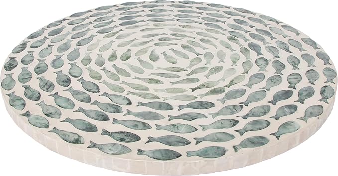 Boston International Lazy Susan Centerpiece Spinnable Tabletop Serving Tray Turntable, 15.75", Mother of Pearl Swirling Fish