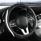 Car Steering Wheel Cover, Leather Steering Wheel Cover White Universal 14.5-15 Inch Microfiber Leather Anti-Slip Breathable A