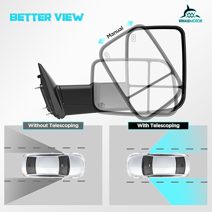 Power Heated Tow Mirrors Compatible with 2019-2024 Dodge Ram 1500 Only (Not fit Classic), Manual Flip & Fold Tow Side Mirrors w/Blind Spot Detection, Turn Signal, Puddle Light, Temp Sensor