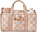 Blissful Diary Checkered Diaper Caddy Organizer, Stylish Nursery Storage Basket, Gift for Baby Shower, Newborn Essentials, Re