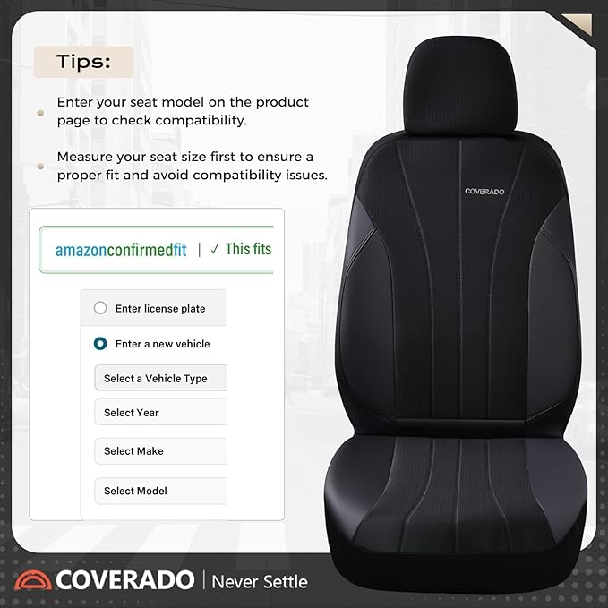 Coverado Car Seat Covers Full Set, Automotive Seat Covers 5-piece, Leather Car Protectors 5 Seats, Black Auto Seat Covers Spi